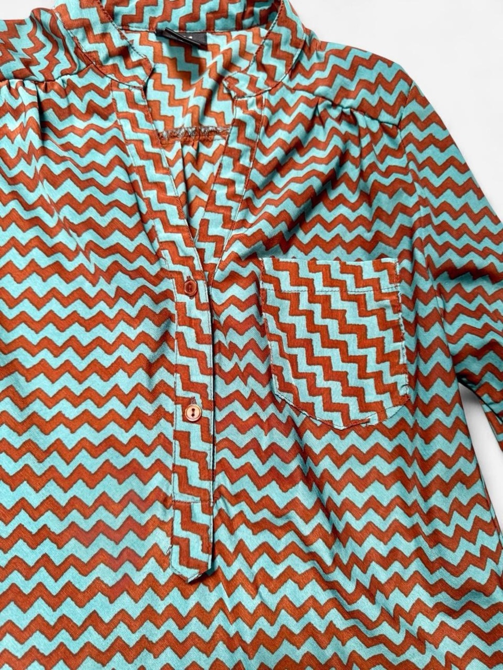 Rue21 Turquoise and Brown Chevron Button-Front Tunic